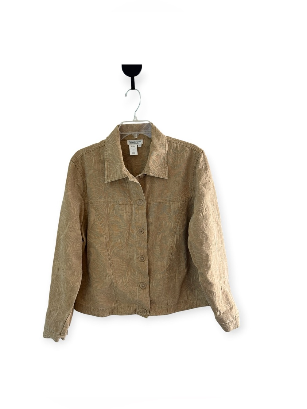 Coldwater Creek Tan Camel Floral Embossed Button Up Jacket Large
